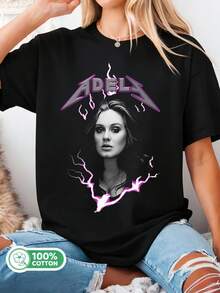 Metallicass Adele-parodi-t-shirt i bomull med grunge-blixtgrafik, unisex för musikfans. - Svart - Visa 1