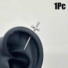 1Pc Red Sword 316L Stainless Steel Ear Bone Nail For Women Fashion Rhinestone Earrings Accessories Jewelry Gift Stud Earring - 白色 - 查看 7