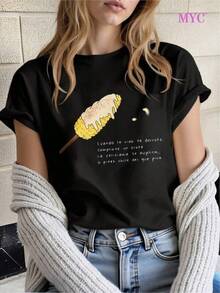 Camisetas Para Mujer AlgodónCamiseta única Y2K con diseño divertido de elote con frases que inspiran y te hacen sonreír ideal para amantes de la cultura mexicana perfecta para lucir en cualquier ocasión y mostrar tu estilo vibrante y fresco mundial 2026 - Negro - Ver 1