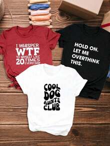 Nuevo modelo 2026: Camiseta casual 3 de manga corta para mujer, de una sola pieza, con estampados como "I quietly said to myself," "Wait a minute, let me overthink this," "Cool Dog Auntie Club". Camiseta de mujer de manga corta con cuello redondo, de algodón puro, transpirable, estilo casual deportivo, ideal como regalo para las vacaciones de primavera. - Negro - Ver 8