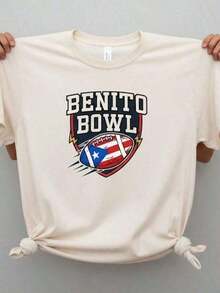 It's Right Here: Benito Bowl Puerto Rico Retro Tee Bowl Y-Vintage Unisex Urban Style Loose Cotton Short Sleeve Round Neck Blouses For Women. Casual Blouses For Ladies. - 白色 3 - 查看 7