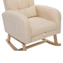 Teddy Velvet Rocking Chair, Beige Armchair, Solid Wood Frame, Metal Legs With Hidden Leg Rests, High Foam Padding, For Living Room, Bedroom, Children's Room - 米色 - 查看 6