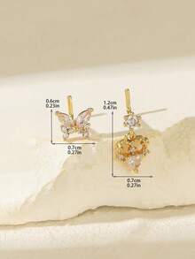 Bộ 2 khuyên mũi hình bướm và trái tim mạ vàng, kiểu dáng chữ L, đính đá Cubic Zirconia, trang sức xỏ mũi chữ L kiểu Y2K dành cho nữ. - Vàng - Xem 2