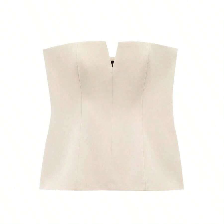 Elegant And Casual Solid Color Strapless Blouse For Women, Sexy Fashion Style, American Casual Wear, Basic Spring And Summer Shirt In White - 黑色 - 查看 1