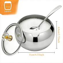 Elegant Stainless Steel Gold Sugar Canister With Glass Lid And Spoon, Perfect For Coffee Bar And Kitchen Storage, Dishwasher , Wide Mouth Design - Multicolor - View 7