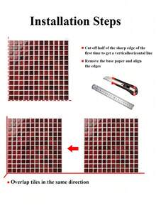 10-Inch X 10-Inch Red Waterproof Textured Vinyl DIY Wallpaper, Self-Adhesive Splash-Proof Tiles, Small Square Adhesive Tiles, Suitable For Home Decoration - Claret - View 11