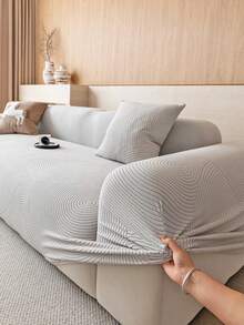 1 buah Sarung Sofa Jacquard Warna Solid Elastis, Minimalis, Ramah Hewan Peliharaan, Anti Selip, Anti Kotor, Anti Gores, Cocok untuk Semua Musim, Dapat Dicuci dengan Mesin, Penutup Debu untuk Liburan & Dekorasi Rumah - Grey - View 8