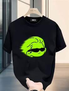 Men's Heavyweight Pure Cotton Short-Sleeved T-Shirt, Fashion Brand, Printed, New Summer, Plus Size, Versatile And Casual - 黑色 - 查看 6