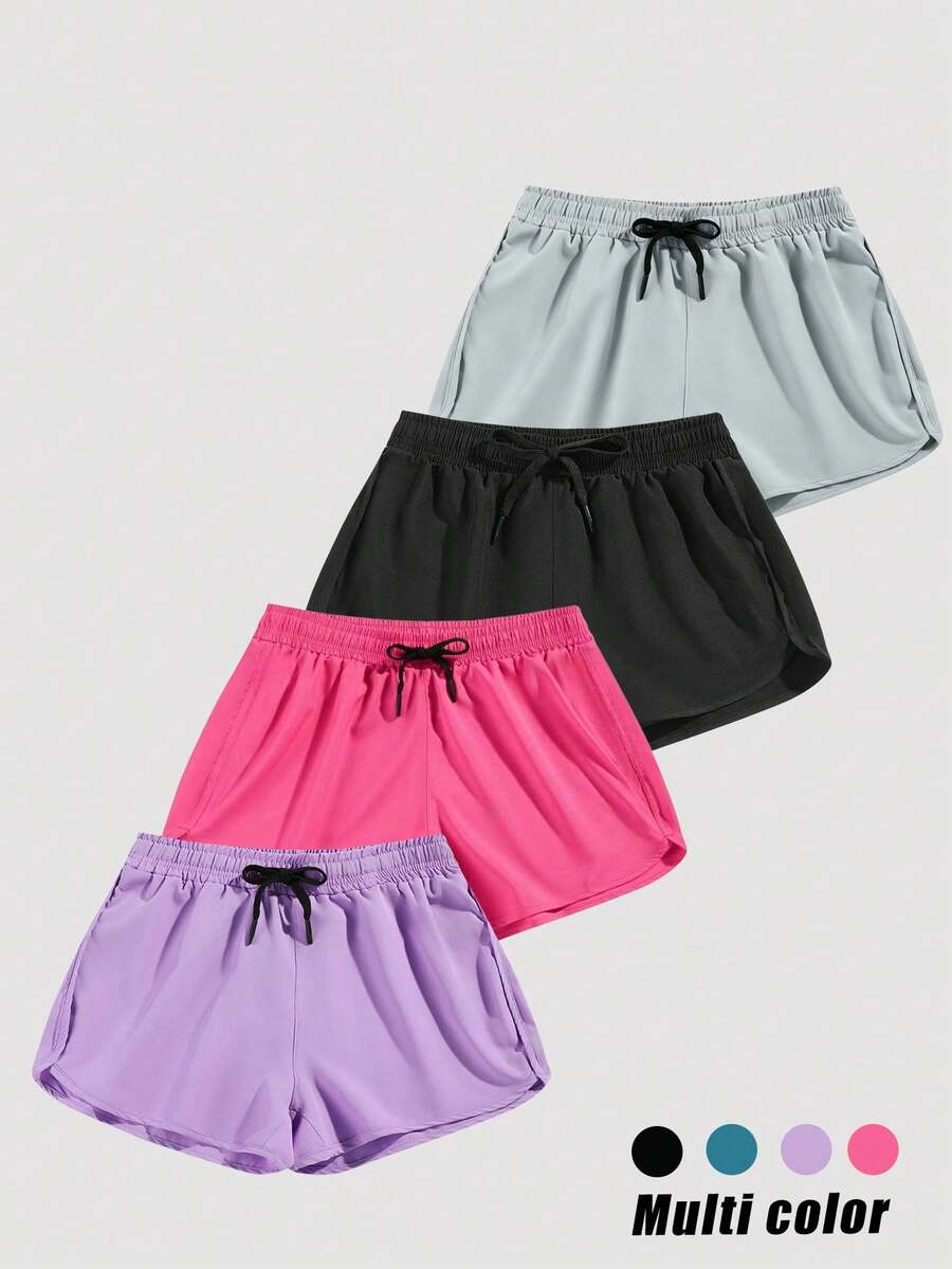 4pcs Women's Lightweight Drawstring Waist Sports Shorts, Summer - Multicolor - View 1
