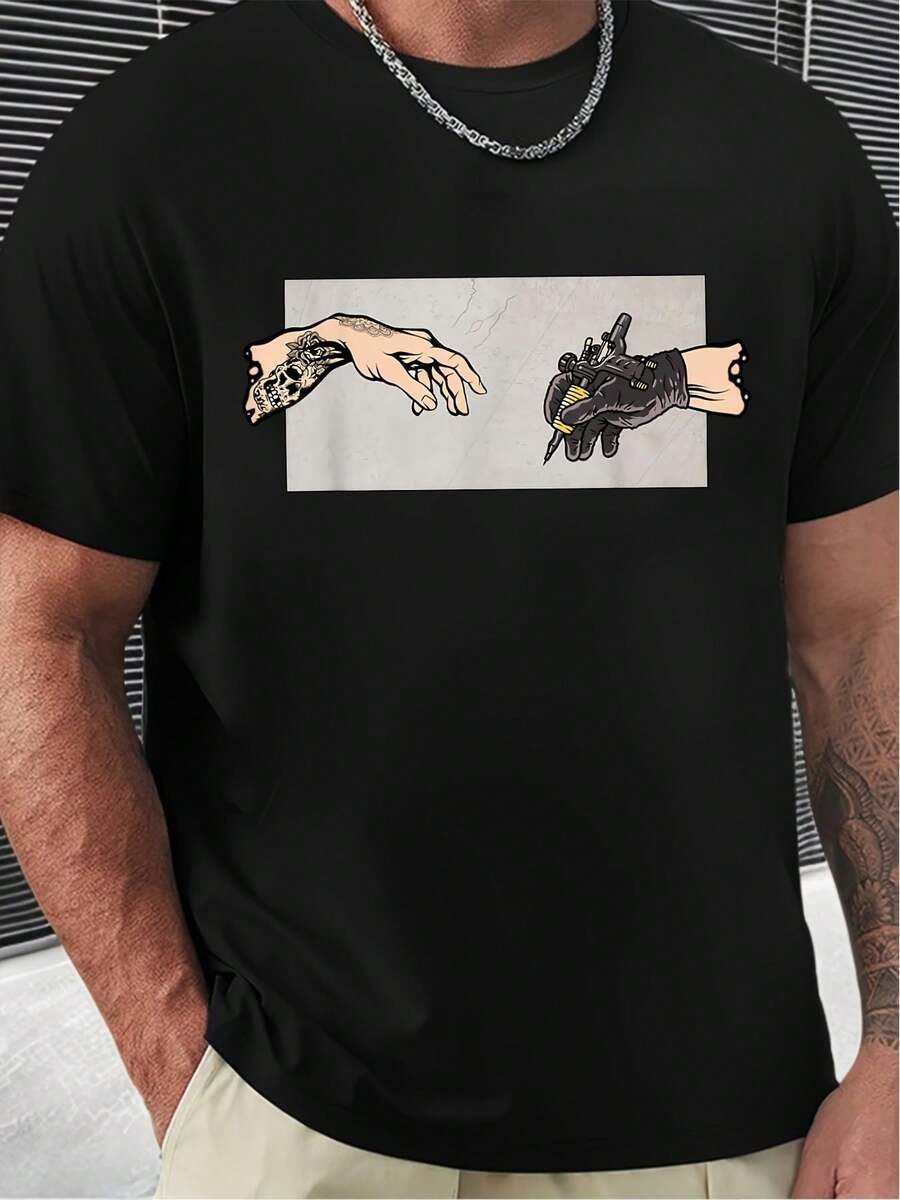 Camiseta Deportiva Casual para con Gráfico Estilo Cómic de Hombre Musculoso - Camiseta Elástica de Cuello Redondo, Lavable aáquina, Ajuste Cómodo y Apta para Todas las Estaciones, Moda Femenina Divertida y Única. - Negro - Ver 1