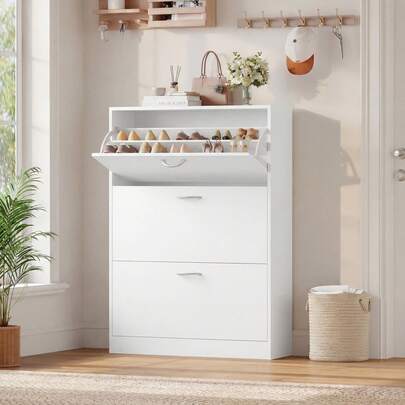 Furchen Shoe Storage Cabinet, White Shoe Storage With 3 Doors, Shoe Cabinet, Shoe Racks Storage, Shoe Rack Cabinet, Shoe Cupboard, Wooden, Can Store 18 Pairs Of Shoes, For Living Room, Hallway, Entryway, Bedroom, 80x23.7x108cm