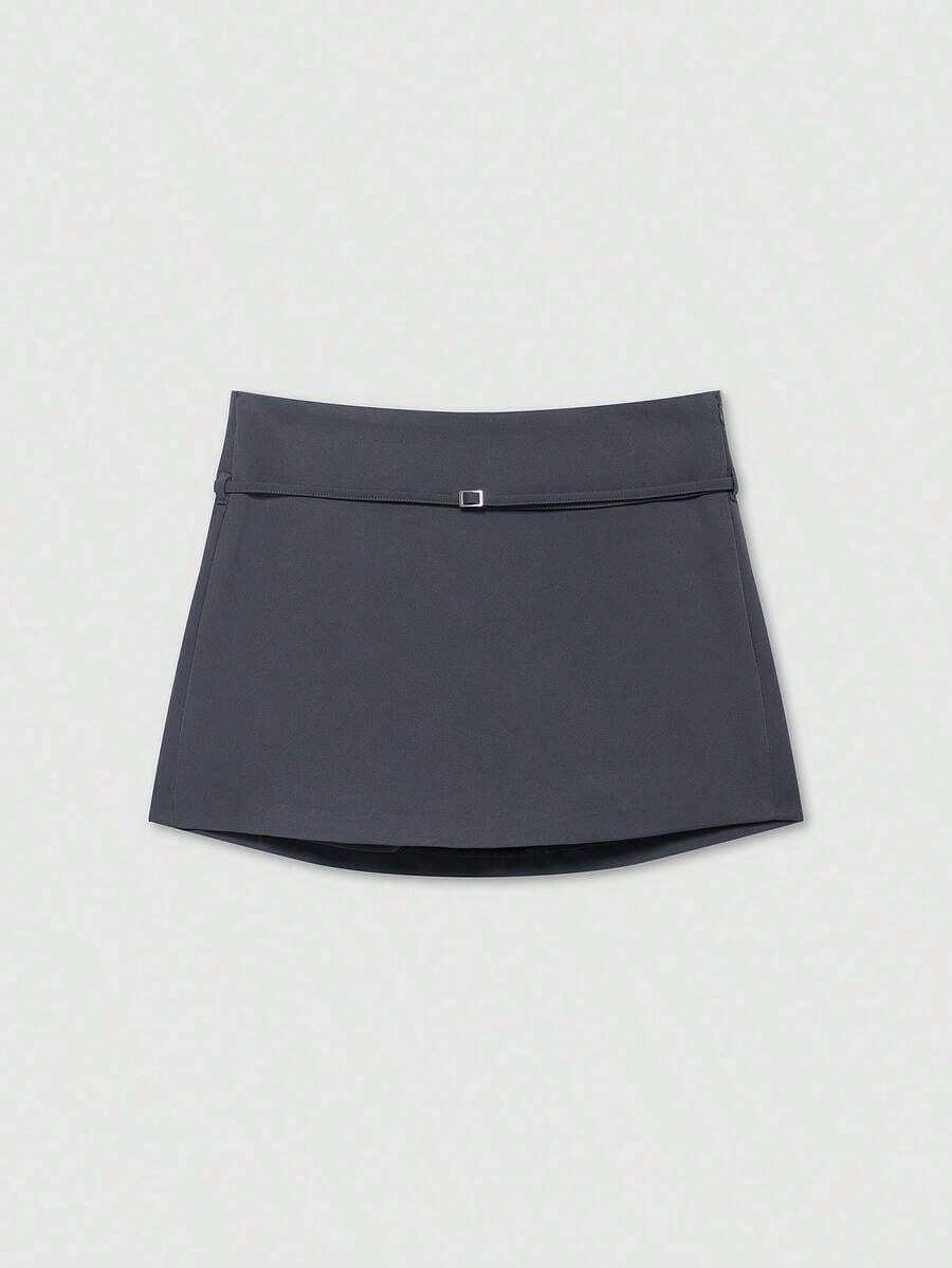 Falda pantalón de cintura con cremallera de unicolor para mujer, de verano - Gris Oscuro - Ver 1