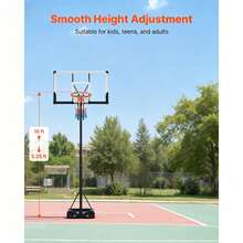Portable Basketball Stand, 5.25 To 10 Ft Height Adjustment Basketball Hoop & Goal, Portable Basketballs Hoop With 48 Inch PC Backboard & Wheels For Kids, Teens, Adults In Driveways, Pools - 5.25 to 10 ft - 查看 5
