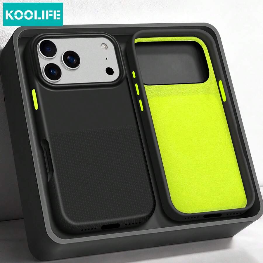 Koolife 1pc Black Magnetic TPU Phone Case, Minimalist Matte Surface With Anti-Slip Grid Texture, Shockproof Protective Shell For Iphone18pro/18pro Max/17/17pro/17promax/16/15/14/13