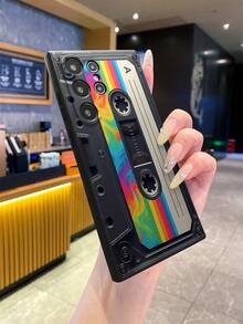 1件頂級奢華彩虹條紋卡帶圖案手機殼，相容於 Android 智慧型手機如 S26 Ultra/S25 Ultra/S24 Ultra/S23 Ultra/S22 Ultra, A57/A37/A56/A55/A54/A53, 12/13C/Note 13, A16/A17/A3X, Honor 系列。柔軟矽膠防指紋、防震、防摔手機殼 [國際版，非國內版] - 黑色 - 查看 5
