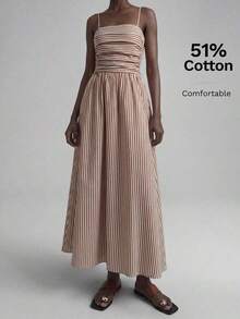 Ontre Women's Slim Fit Dress With Minimalist Black And White Floral Print, Soft And Comfortable Fabric, Thin Straps, Flared Skirt, Side Pockets, Backless Design, Bohemian Chic Style, Suitable For Beach, Music Festivals, Casual Wear, Elegant, Luxury, Cruises, Office, Commuting, All Seasons - 彩色 - 查看 3