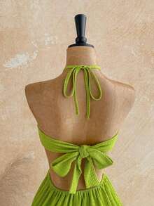 Vestido de verano informal de unicolor con cuello de halter y espalda descubierta - Verde - Ver 9
