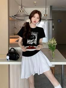 Women's Clothing | T-Shirt | Women's Summer Short Sleeve T-Shirt, Fashion Outerwear,  Student Top, Slim Fit, Viral Outfit, Versatile Clothing With Back Print For Women. - 黑色 - 查看 6