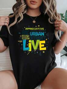 Playera Holgada para Mujer, Transpirable, Estilo Urbano, Urban Street Live% - Negro - Ver 1