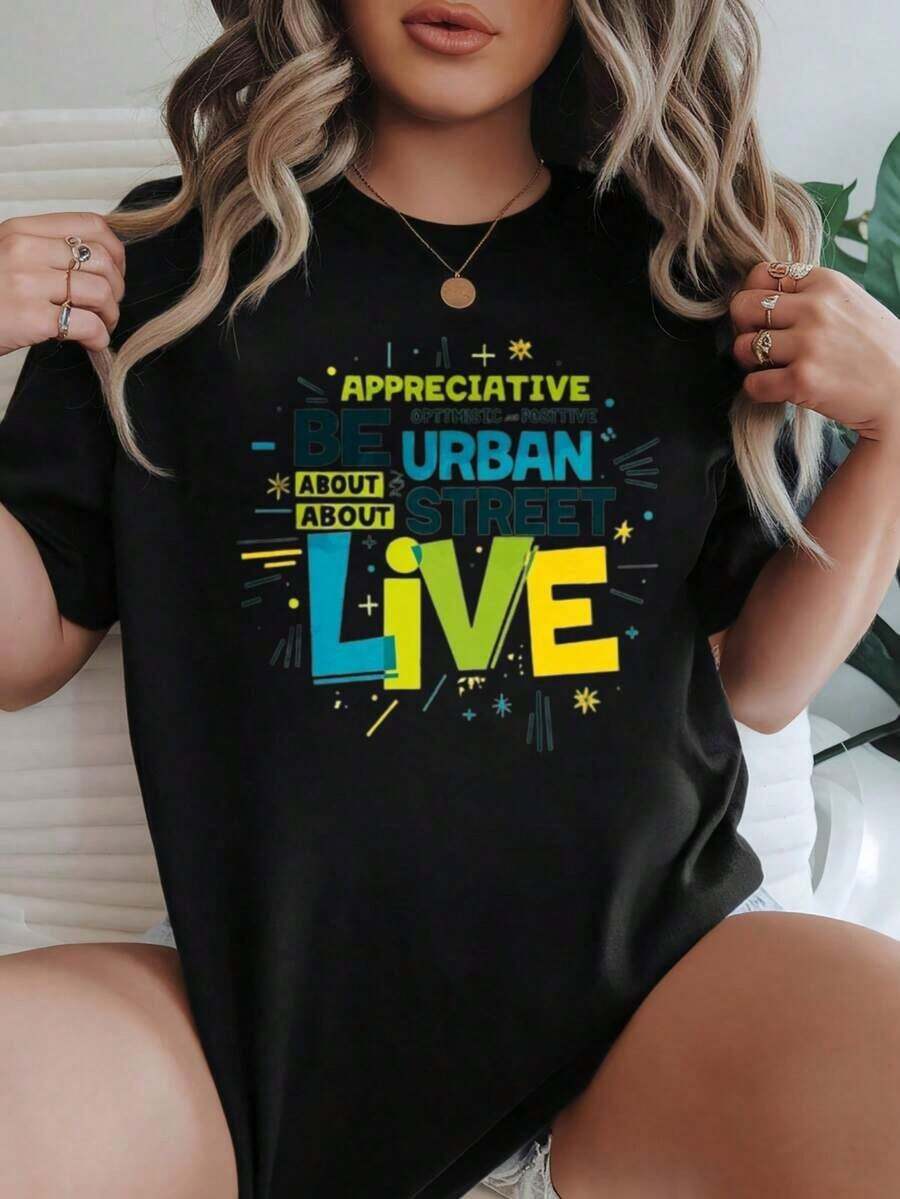 Playera Holgada para Mujer, Transpirable, Estilo Urbano, Urban Street Live% - Negro - Ver 1