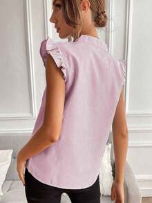 Blusa de mujer de verano casual con cuello con muesca a rayas y volantes en el bajo - Rosa - Ver 2
