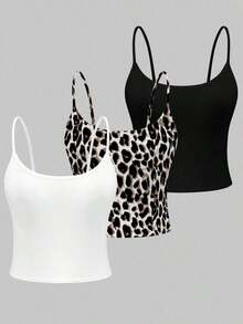 Camiseta de tirantes con estampado de leopardo, estilo casual y elegante para la moda callejera, adecuada para el uso diario en verano - Multicolor 4 - Ver 6