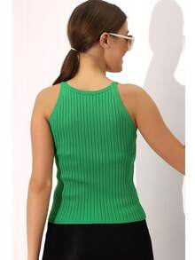 Elegant And Comfy Halter Neck Knit Tank Top Soft Sleeveless Blouse Daily Style - Green - View 6