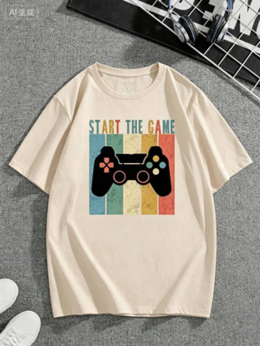 Camiseta de estilo casual con estampado sencillo, cuello redondo y mangas cortas, la versión básica clásica no distingue entre personas, y la parte superior holgada y relajada no genera sensación de restricción. Textura fina, agradable al tacto, transpirable, se puede usar durante mucho tiempo sin deformarse ni formar bolitas, el diseño de impresión de  de nicho es discreto y elegante, solo necesitas modelos básicos en verano, versátiles y combinables con todo tipo de prendas inferiores, cierra los ojos y no te equivocarás. - Beis - Ver 1
