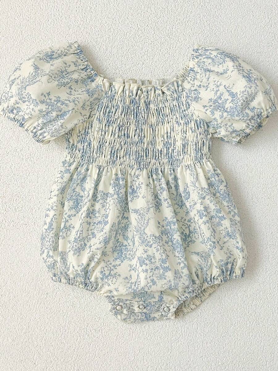 Baby Girl Summer Floral Bubble Short Sleeve Bodysuit