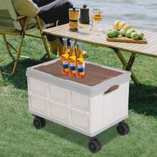 OUKANING Foldable PP Storage Utility Cart, 55L Capacity With Wheels& Removable MDF Top Cover For Indoor Outdoor Camping Picnic - Grey - View 3