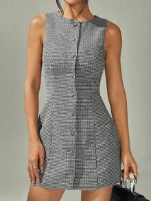 PETITE Vestido de mujer sin mangas de mini longitud, de moda para el verano - Blanco y Negro - Ver 7