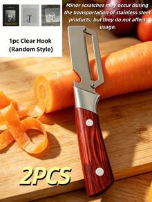 1pc 2-In-1 Stainless Steel Multi-Function Vegetable Peeler With Bottle Opener, Wooden Handle, Suitable For Peeling And Slicing Fruits & Vegetables | Durable, Smooth Operation, Practical Kitchen Tool For Various Produce - Multicolor - View 19