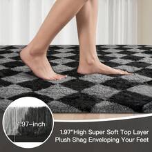 Sour Lemon Rugs Living Room 200x300cm, Grey Area Rugs For Bedroom, Washable Anti Slip Extra Large Shaggy Soft Rug Fluffy Modern Floor Carpets Mat Beside Carpet, Long Runner Rug For Hallway - Black & Gray Diagonal Checkered - View 4