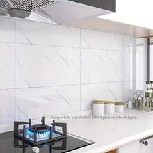 10/50pcs White Marble Pattern Smooth Ceramic Tile Stickers, Waterproof Wall Decor Stickers, Self-Adhesive Aluminum Composite Panel Wall Covering - Tile Stickers - View 4