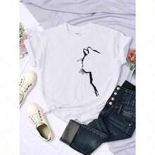 Casual T-Shirt With Fun Cat Print, Fashionable Women's T-Shirt, Casual, Short Sleeve, Round Neck, Urban Style, Summer Clothing, 100% Cotton, Durable - 白色 - 查看 8
