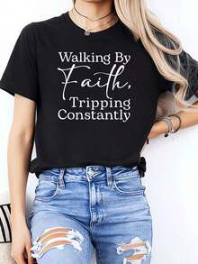 1 Piece Of Women's Clothing, Women's T-Shirt, Casual Short Sleeve Top With Round Neck, Medium Elasticity Fabric, Machine Washable, Comfortable Fit For All Seasons, Women's T-Shirt, T-Shirt With Unique Design, Comfortable Fit, 180g, 100% Cotton. - 黑色 - 查看 10