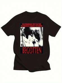 Black T-Shirt With Poster Print Of The Film Begotten For Horror Movie Fans And Casual Use - 黑色 - 查看 1