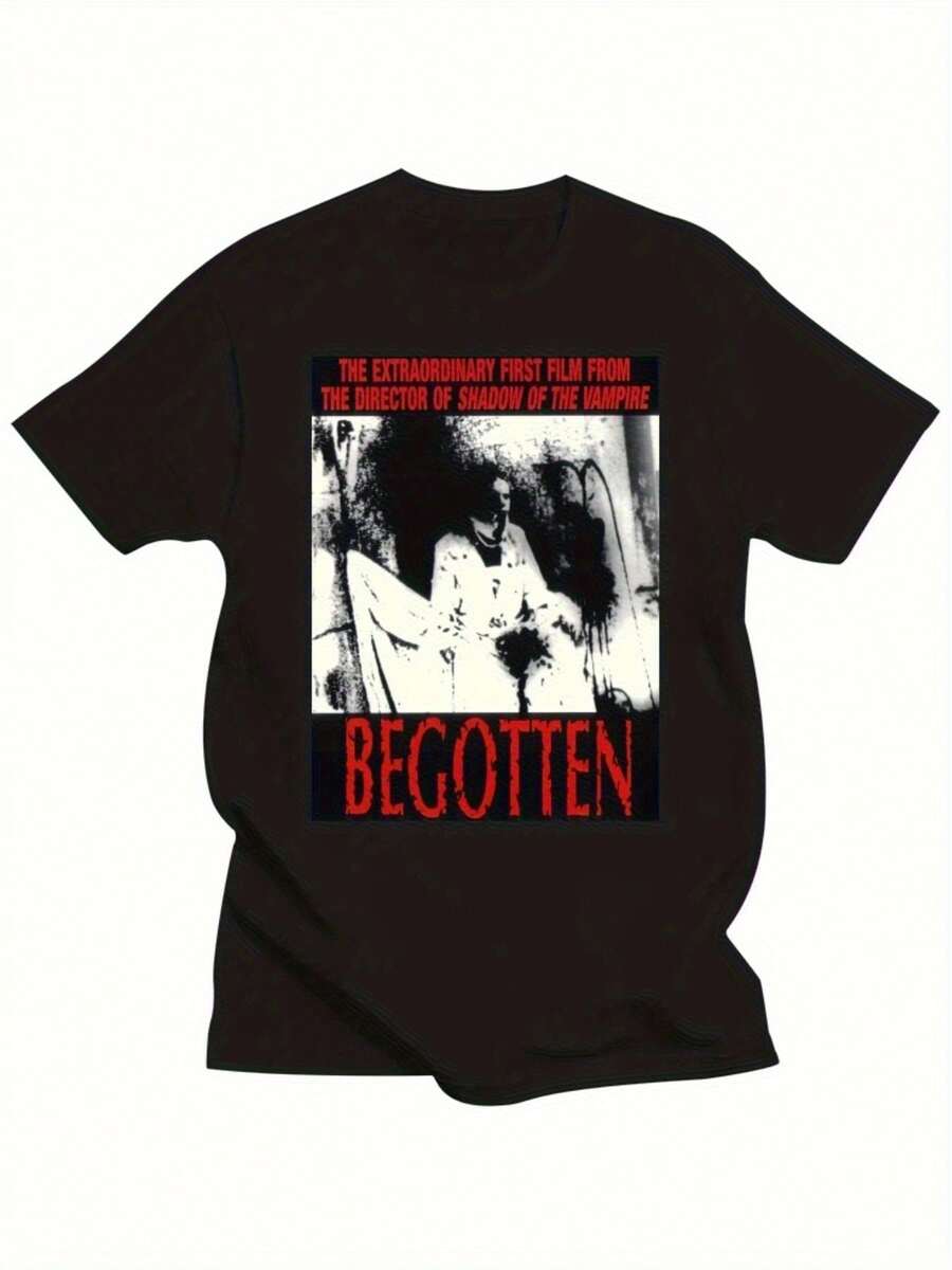 Black T-Shirt With Poster Print Of The Film Begotten For Horror Movie Fans And Casual Use - 黑色 - 查看 1