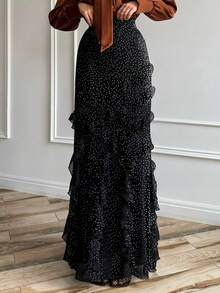 New Women's Autumn Maxi Skirt, Casual Holiday Style, Polka Dot, Lace, Elegant Design, Flattering, Perfect For Holidays, Parties, Daytime Looks And Transition To Winter - 黑色 - 查看 2