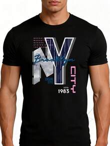 Camiseta de hombre estilo urbano, diseño de Nueva York, Brooklyn, ropa casual de verano, un regalo para él. - Negro - Ver 1