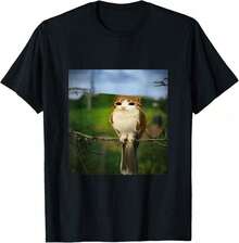 Unisex 100% Cotton T-Shirt With Funny Cat And Owl Meme, Funny Meow Meme, Brainrot, Gen Z Memes X6WP RR3H - 白色 - 查看 2