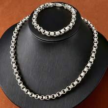 Vintage 750 Italian 3D Round Interwoven Hand Carved Texture Collarbone Necklace With Hip-Hop Street Style Suitable For Men Daily Party Wear - Silver - View 7