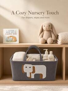 1 pieza Carro de pañales y almacenamiento multifuncional con lindo diseño de elefante - Cesta de almacenamiento de tela suave para habitación de bebé con estampado de animales adorables, diseño ahorra espacio, adecuado para mesa cambiadora, estante de pañales y accesorios, duradero y fácil de limpiar, plegable, diseño divertido - Multicolor - Ver 4