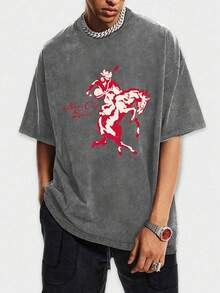 Nuevo modelo 2026,% algodón lavado, estilo casual urbano, adecuado para fiestas o festivales, tela suave y transpirable, diseño de estampado moderno, unisex, ligero y cómodo de llevar, diseño de moda vintage. - Negro - Ver 7