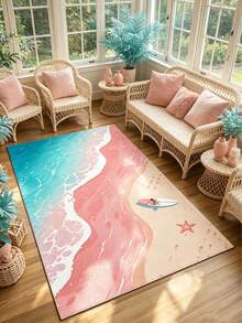 1pc Pink Beach Carpet, Cute Decorative Floor Mat, Decorative Rug, Cute Play Mat, Decorative Carpet, Bedroom Decor, Small Rug, Carpet, Home Decor, Outdoor Rug, Washable Carpet, Graduation Gift - Multicolor - View 3