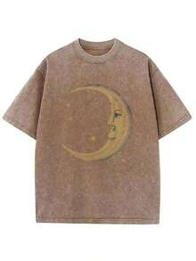 WOCKYYE  230g Washed, Moon And Stars Accompanied By Printed-Shirts, High-Quality Batik Cotton Vintage Fashion-Shirts, Beach Essential, Men's Summer-Shirts, Holiday Gifts, Gifts. - màu nâu - Xem 6