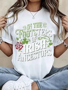 En los Pasos de los Ancestros Irlandeses Camiseta con Diseño de Rosa Blanca y Trébol Celebración del Día de San Patricio Ropa Casual para Mujer - Blanco - Ver 1