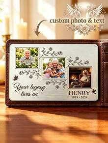 1pc Custom Commemorative 3-Photo Aluminum Wallet Insert Card, Personalized Memorial Keepsake With Deceased's Name And Date, Customizable Sympathy Gift With Floral And Angel Elements - Silver - View 10