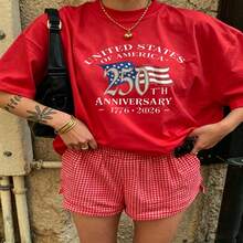 Heartfelt Daily Casual Graphic T-Shirt 100% Cotton Oversized Soft Breathable Casual Crewneck Short Sleeve Top Vintage Red Checkered Shorts Aesthetic Daily Trendy Basic Casual Wearers Fashion Lovers Daily Outfit Enthusiasts Gift Givers - Rojo - Ver 2