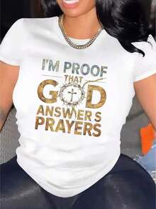 Camiseta "Probé Que Dios Responde a las Oraciones" para Mujer, Manga Corta Casual, Paquete de 1, 100% Algodón Pesado - Cuello Redondo Cómodo, Camiseta Suave y Bonita - Negro - Ver 6
